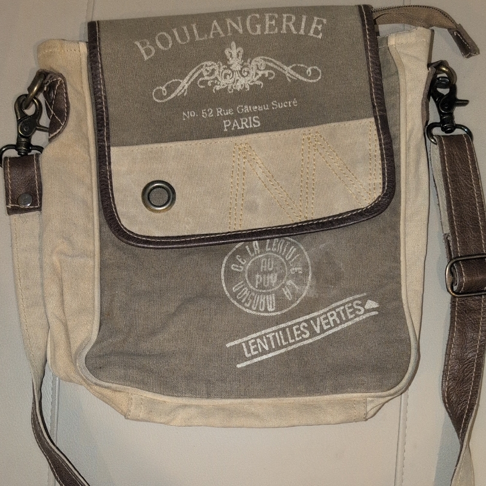 Myra Bag Cream and Gray Messenger Bag